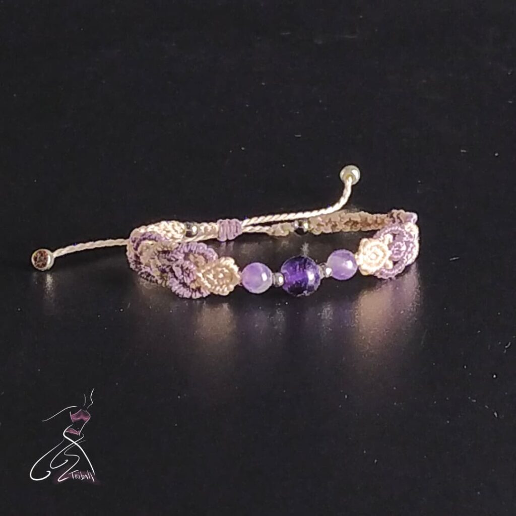 Bracelet en micromacramé et Améthystes - Création Triball