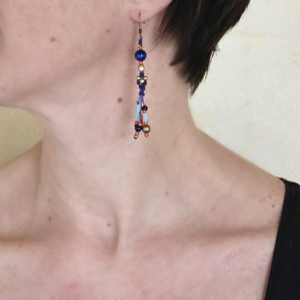 Boucles d'oreilles en micromacramé et Lapis-Lazuli